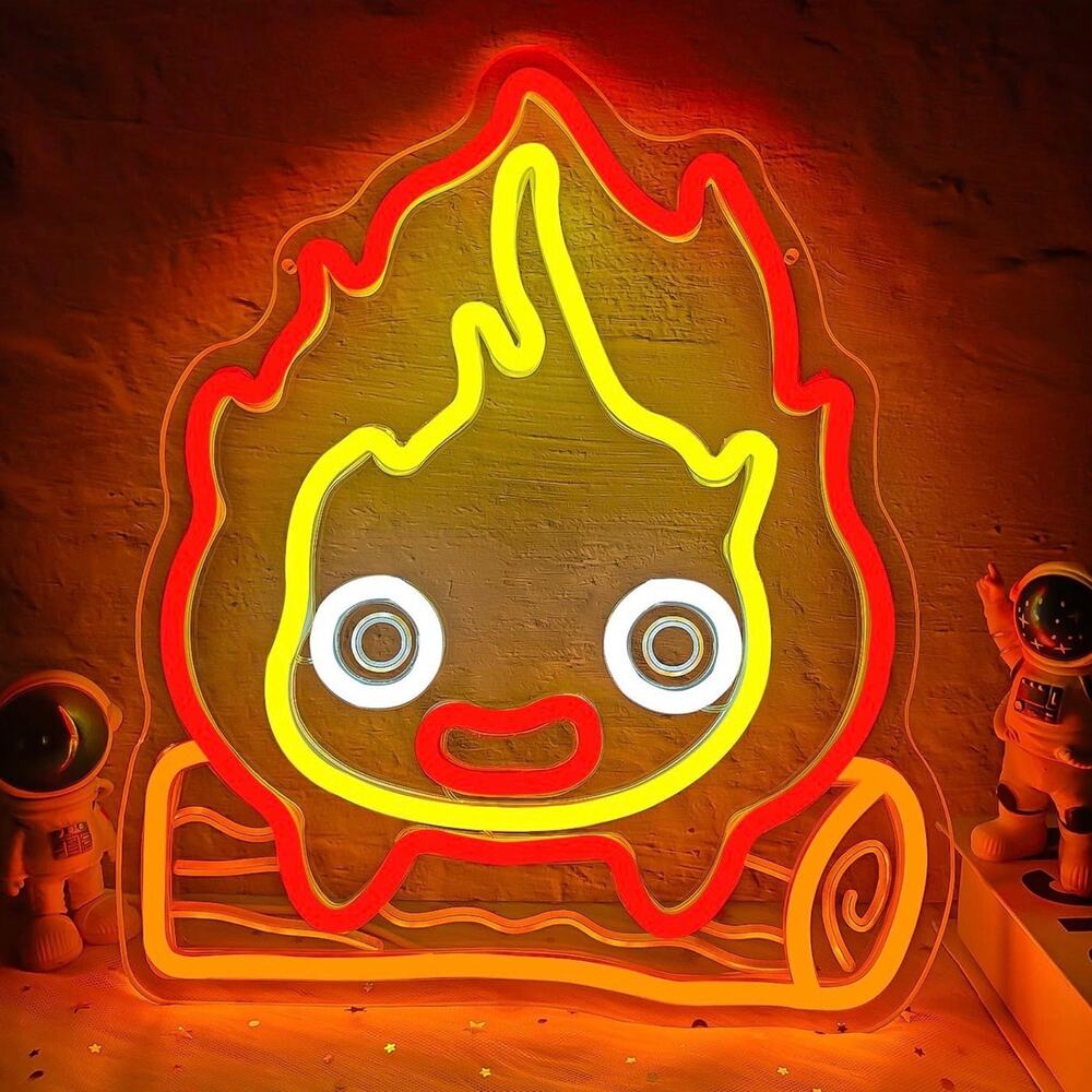 Fire Neon Sign Calcifier From Moving Castle Night Light Room Wall Decoration